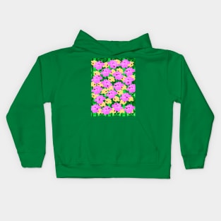 Pink and yellow flowers, ladybugs and leaves pattern Kids Hoodie